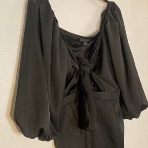 j. crew puff sleeve bow tie front wide leg culotte satin jumpsuit